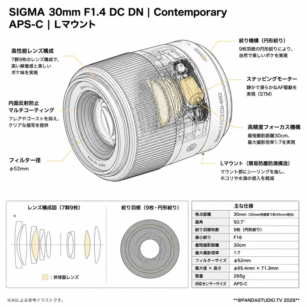 SIGMA 30mm F1.4 DC DN Contemporary APS-C Lマウント スペック