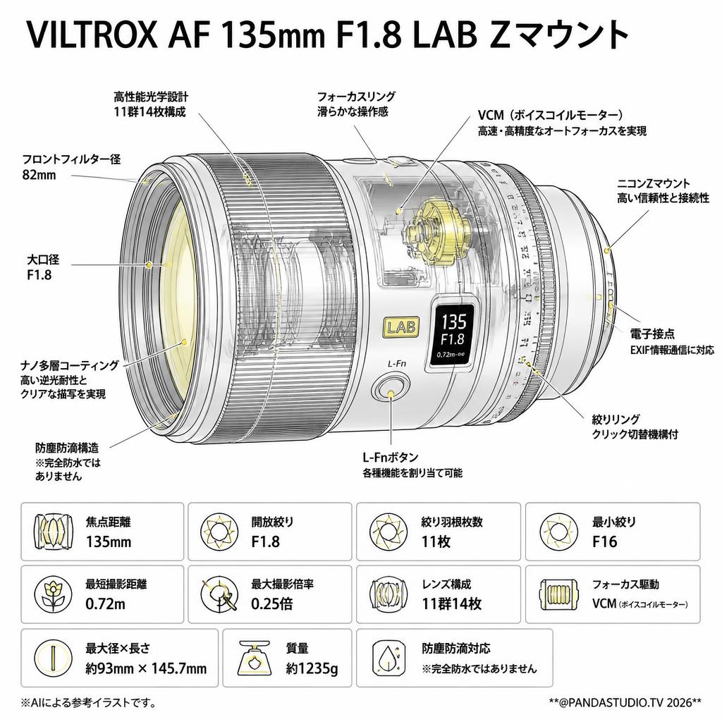 VILTROX AF 135mm F1.8 LAB  Zマウント スペック