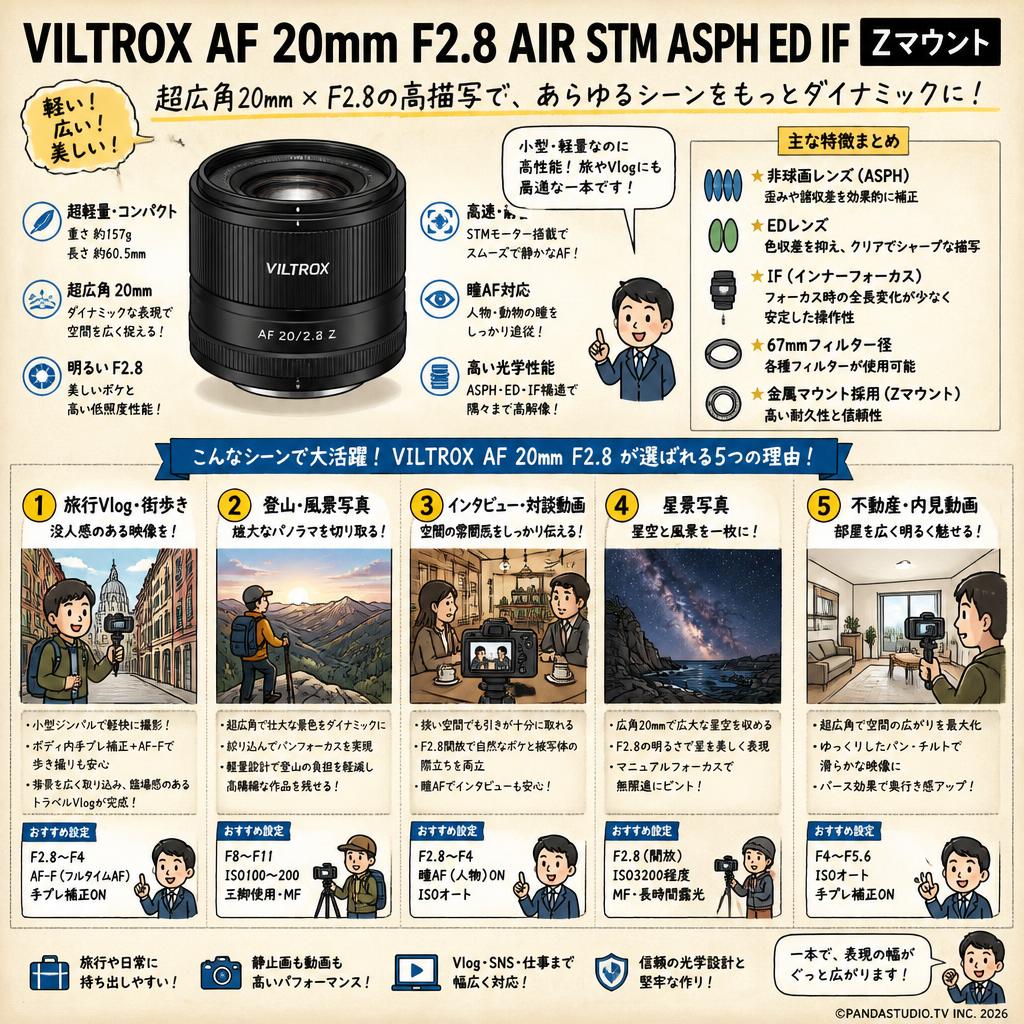 Viltrox AF 20mm F2.8 AIR STM ASPH ED IF  Zマウント 用途