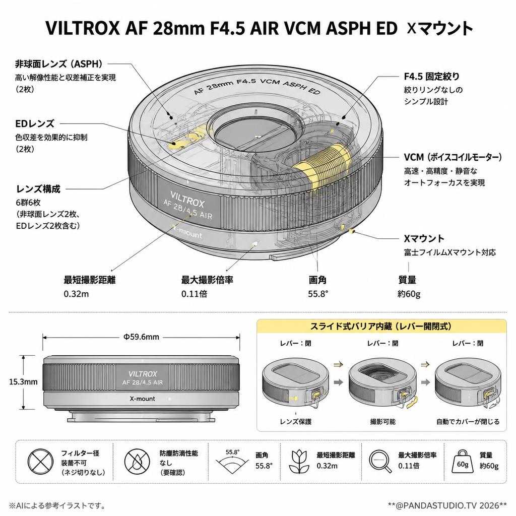 Viltrox AF 28mm F4.5 AIR VCM ASPH ED  Xマウント スペック