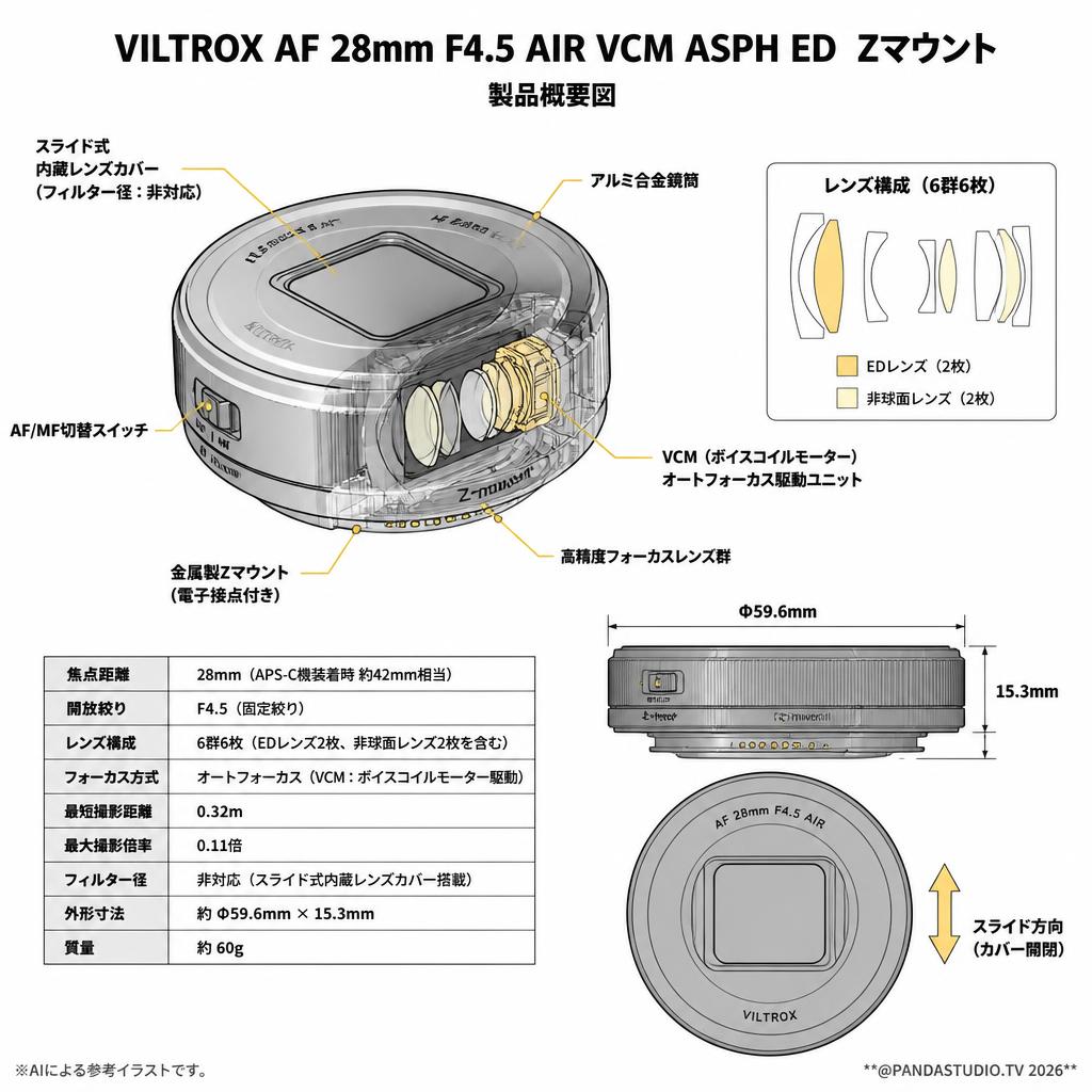 Viltrox AF 28mm F4.5 AIR VCM ASPH ED  Zマウント スペック