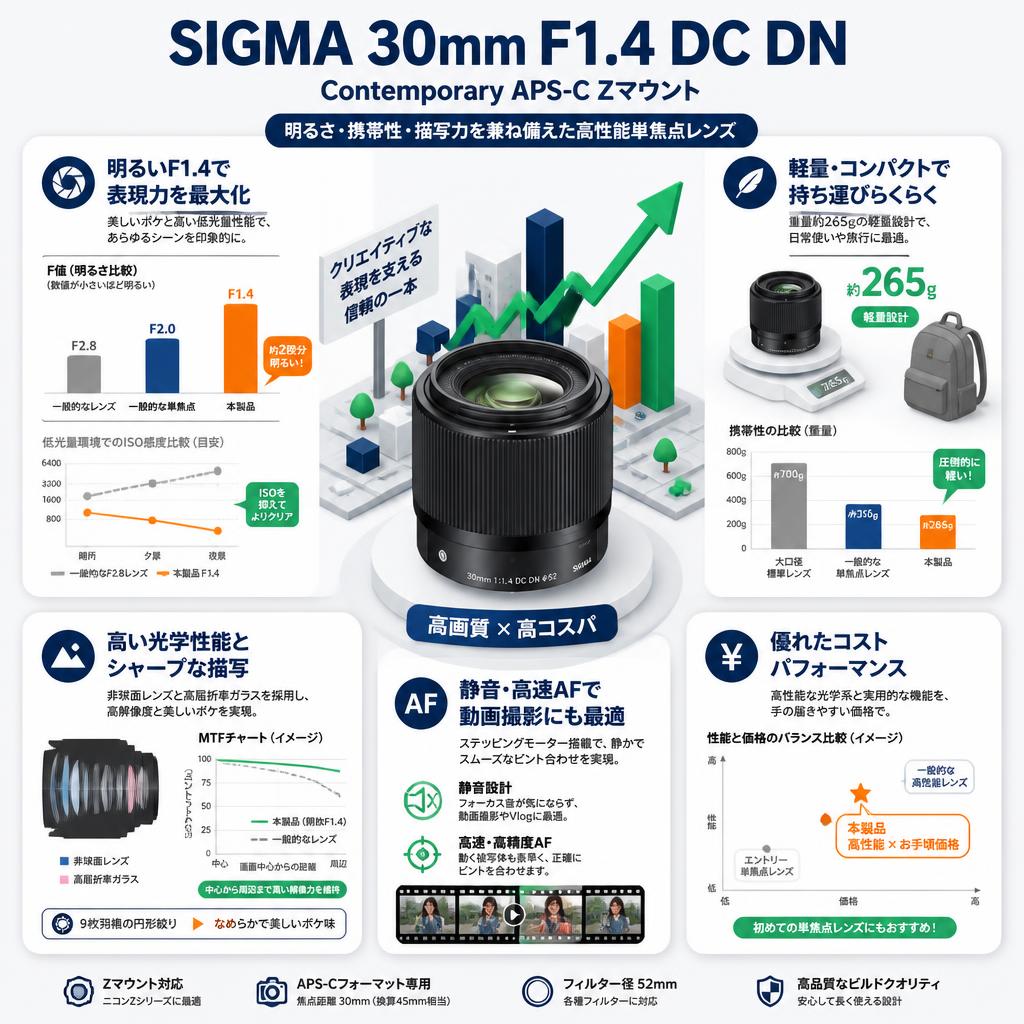 SIGMA 30mm F1.4 DC DN Contemporary APS-C Zマウント セールスポイント