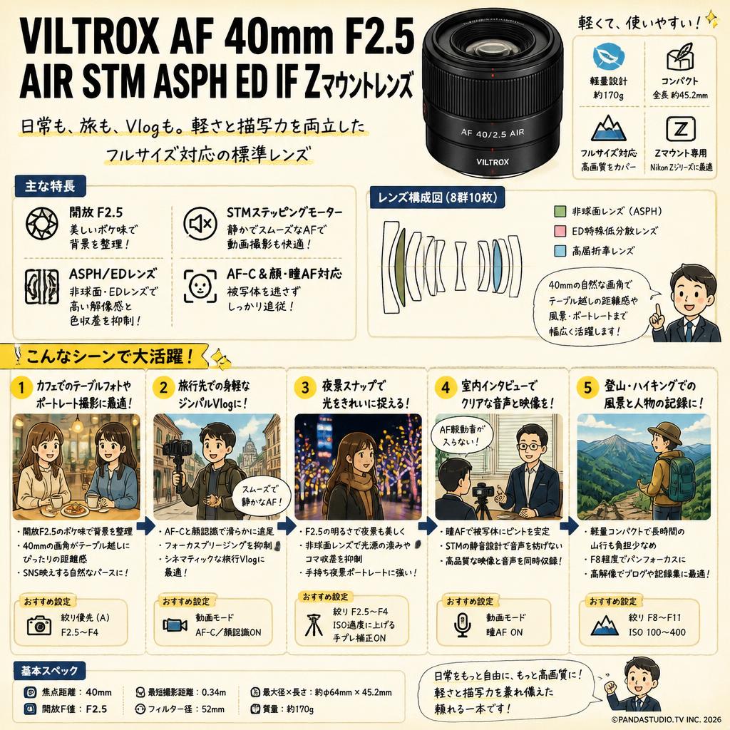 Viltrox AF 40mm F2.5 AIR STM ASPH ED IF Zマウント レンズ 用途