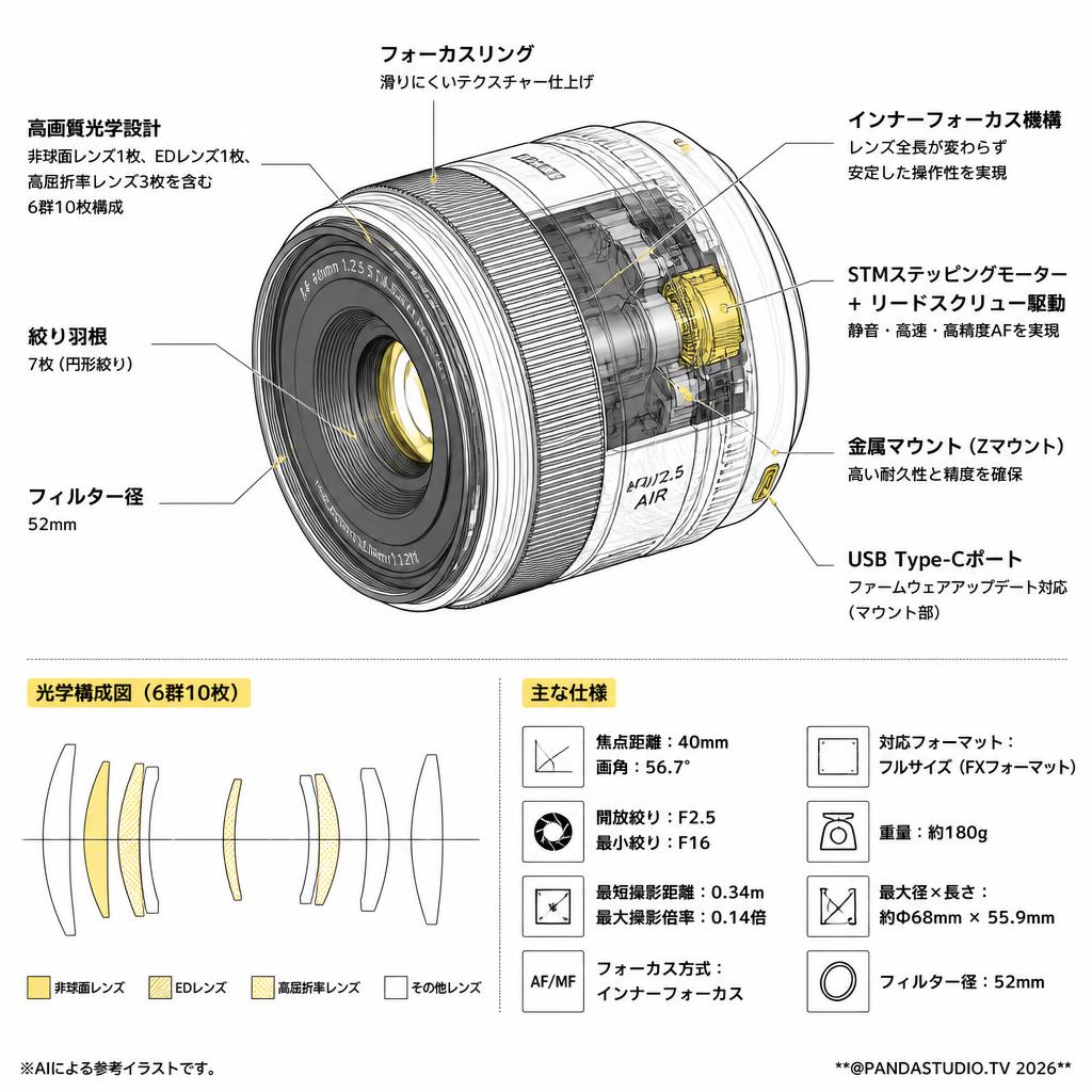 Viltrox AF 40mm F2.5 AIR STM ASPH ED IF Zマウント レンズ スペック