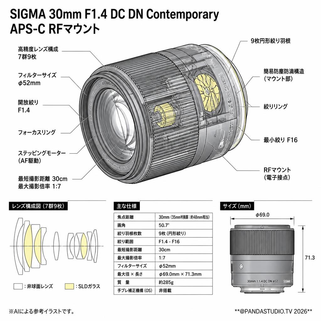 SIGMA 30mm F1.4 DC DN Contemporary APS-C RFマウント スペック