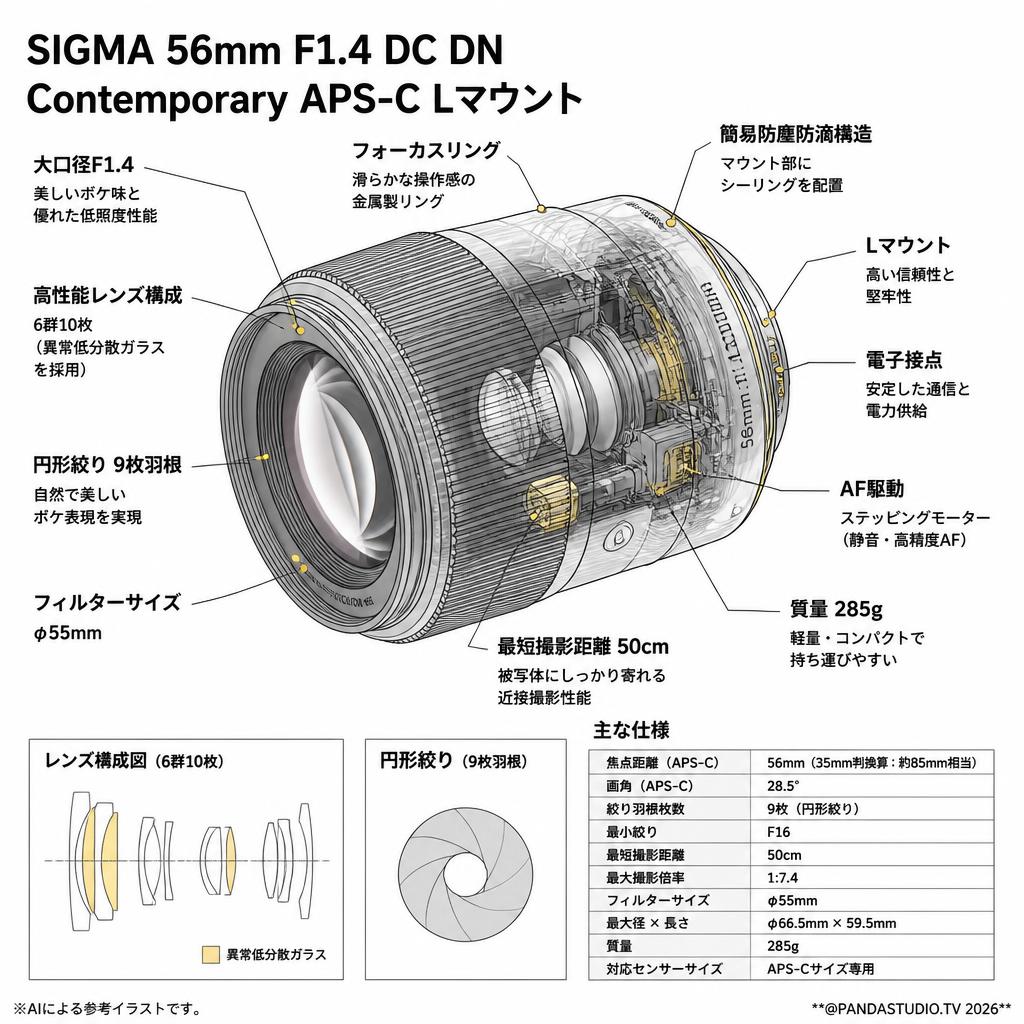 SIGMA 56mm F1.4 DC DN Contemporary APS-C Lマウント スペック