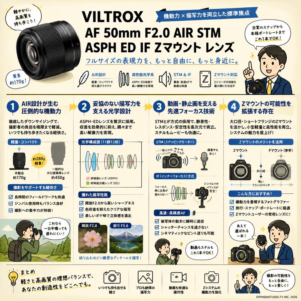 Viltrox AF 50mm F2.0 AIR STM ASPH ED IF Zマウント レンズ 概要