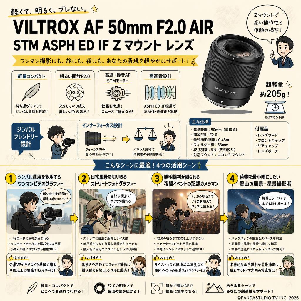 Viltrox AF 50mm F2.0 AIR STM ASPH ED IF Zマウント レンズ おもな対象のお客様