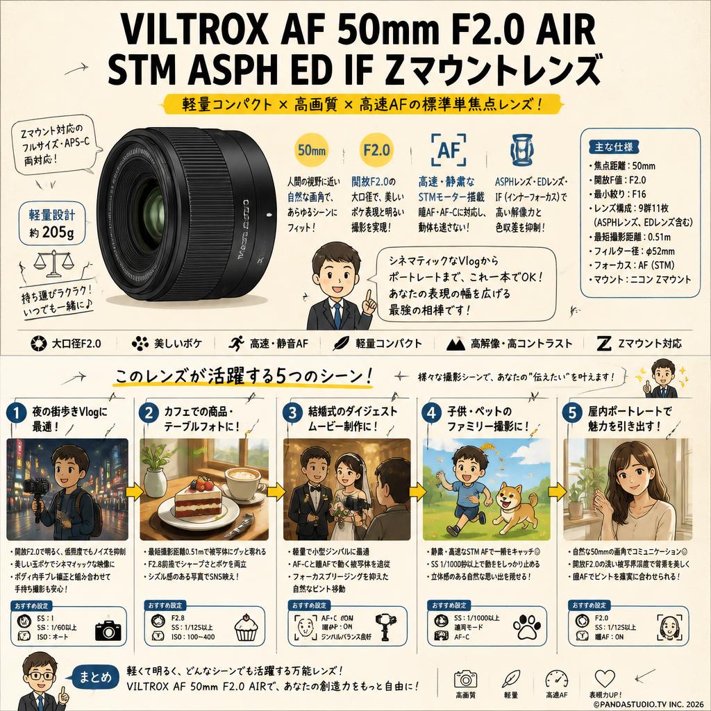 Viltrox AF 50mm F2.0 AIR STM ASPH ED IF Zマウント レンズ 用途