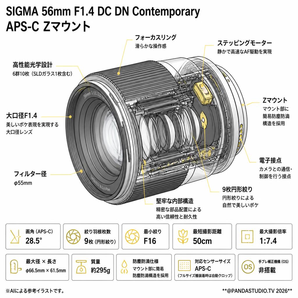 SIGMA 56mm F1.4 DC DN Contemporary APS-C Zマウント スペック