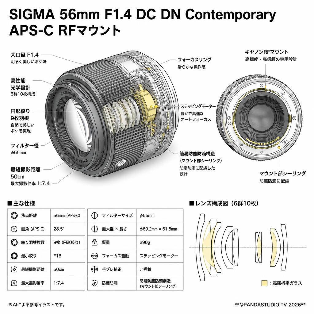 SIGMA 56mm F1.4 DC DN Contemporary APS-C RFマウント スペック