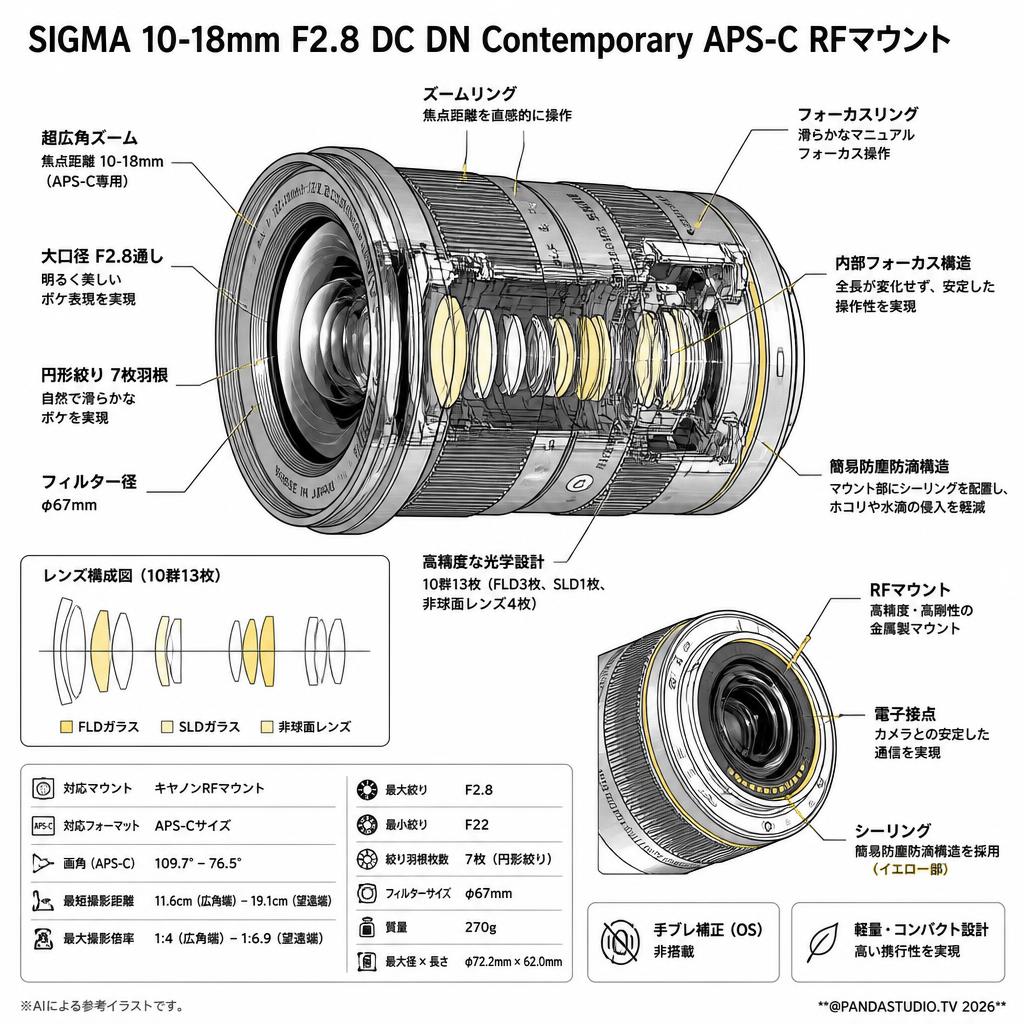 SIGMA 10-18mm F2.8 DC DN Contemporary APS-C RFマウント スペック