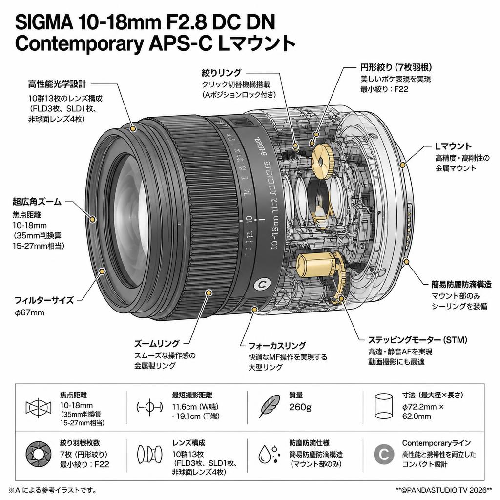 SIGMA 10-18mm F2.8 DC DN Contemporary APS-C Lマウント スペック