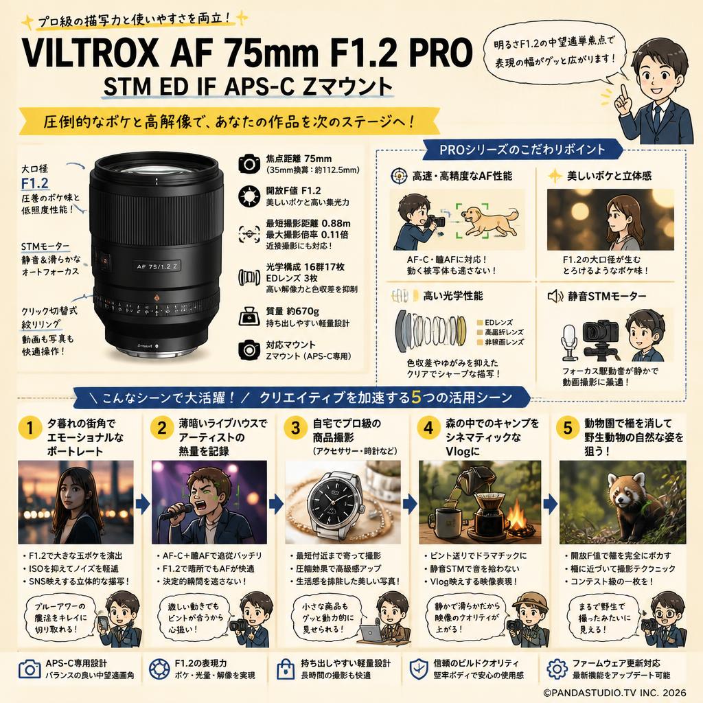 Viltrox AF 75mm F1.2 Pro STM ED IF APS-C Zマウント 用途