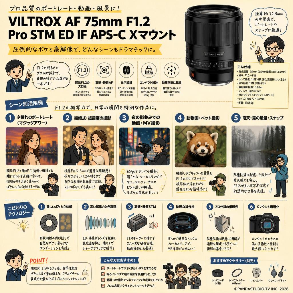 Viltrox AF 75mm F1.2 Pro STM ED IF APS-C Xマウント 用途