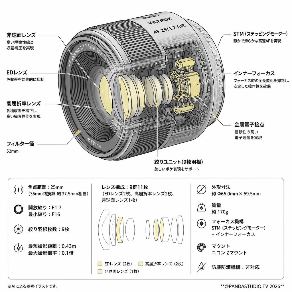 Viltrox AF 25mm F1.7 AIR STM ASPH ED IF APS-C Zマウント スペック