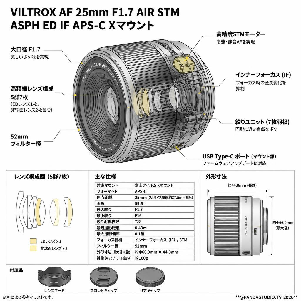 Viltrox AF 25mm F1.7 AIR STM ASPH ED IF APS-C Xマウント スペック