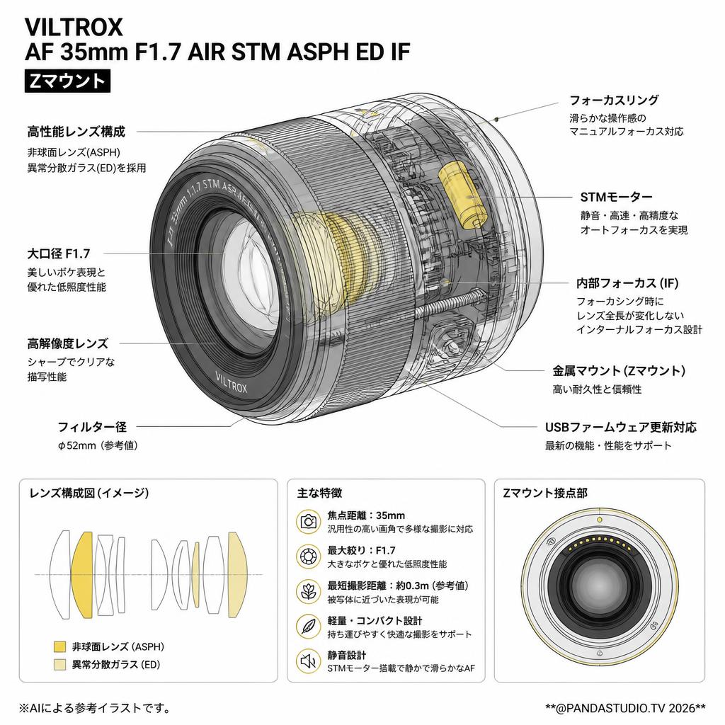 Viltrox AF 35mm F1.7 AIR STM ASPH ED IF Zマウント スペック