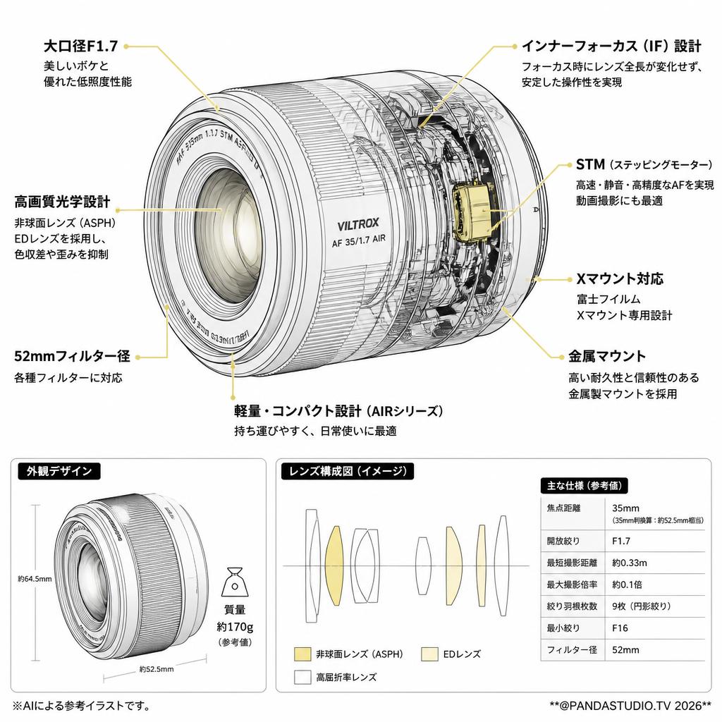Viltrox AF 35mm F1.7 AIR STM ASPH ED IF Xマウント スペック