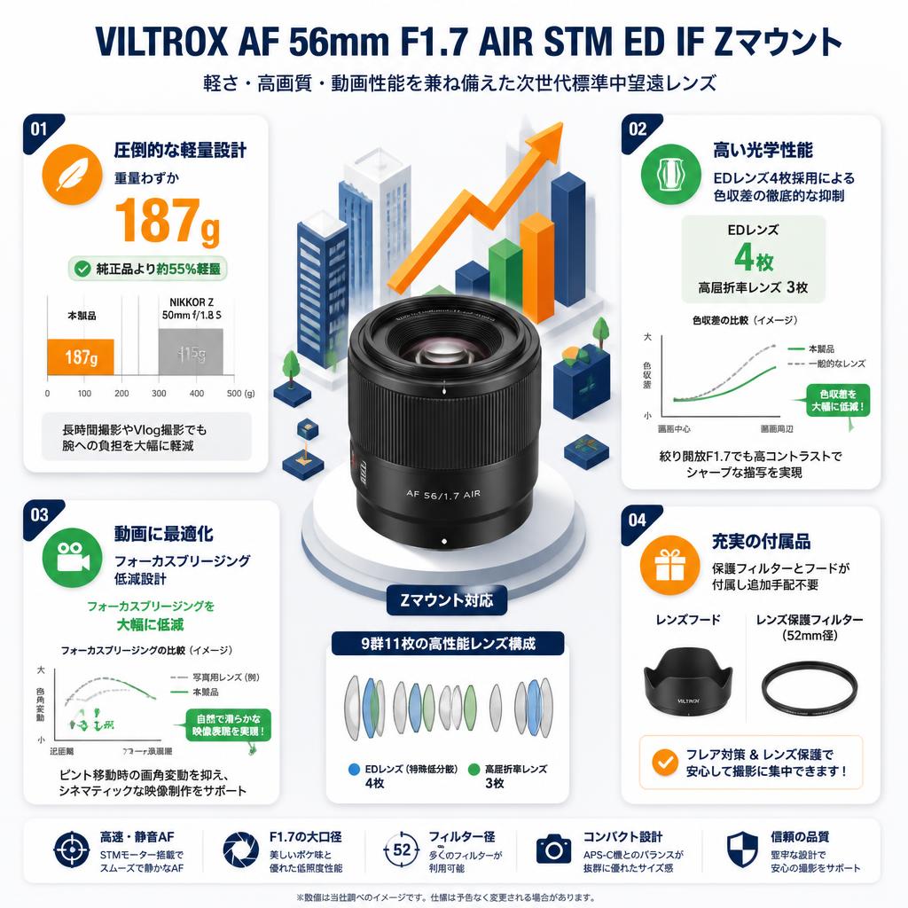 Viltrox AF 56mm F1.7 AIR STM ED IF Zマウント セールスポイント