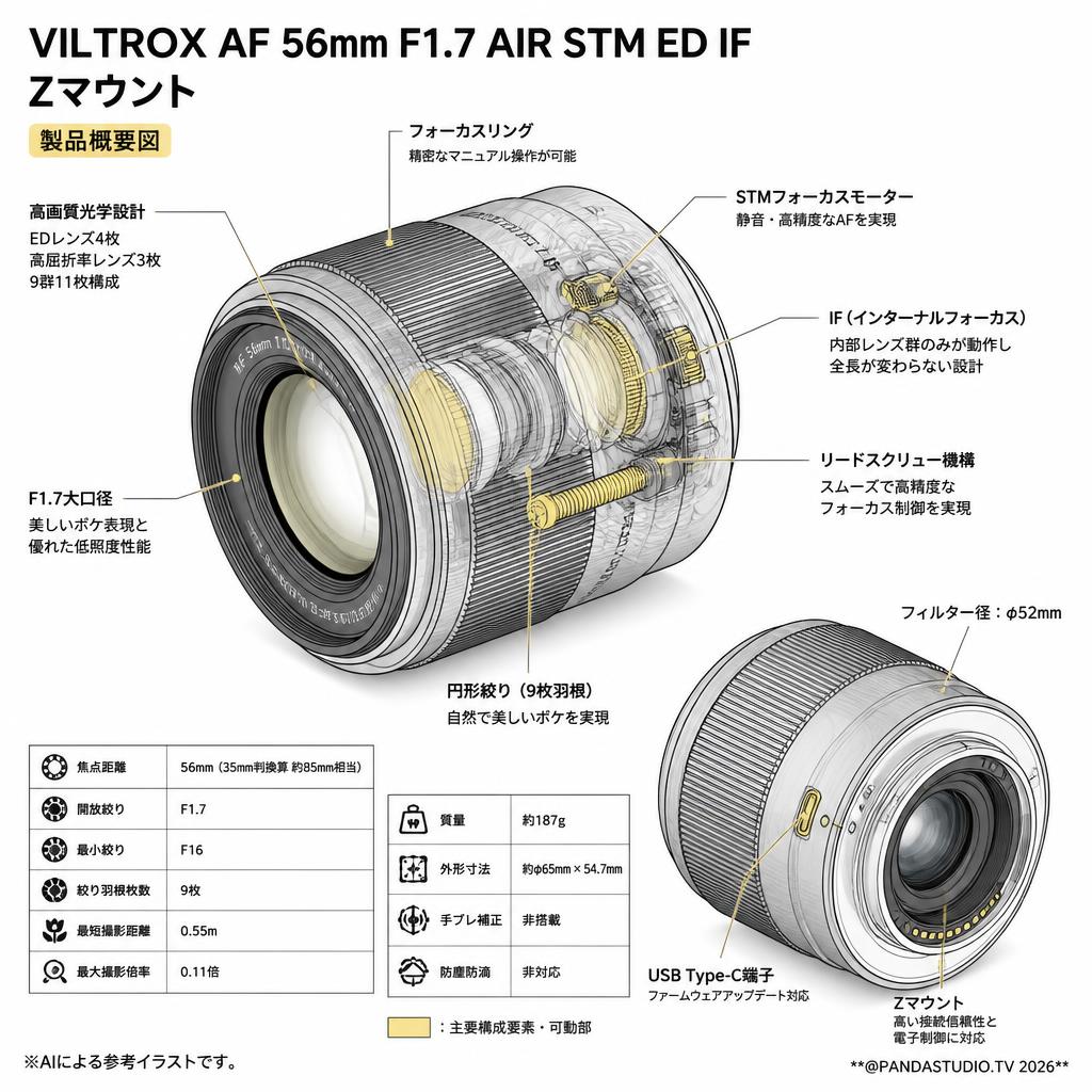 Viltrox AF 56mm F1.7 AIR STM ED IF Zマウント スペック