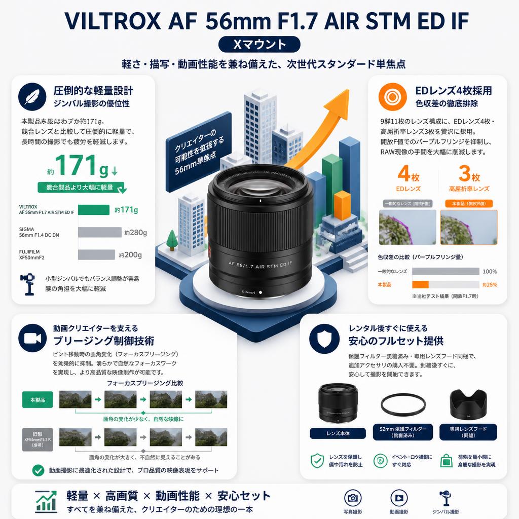 Viltrox AF 56mm F1.7 AIR STM ED IF Xマウント セールスポイント