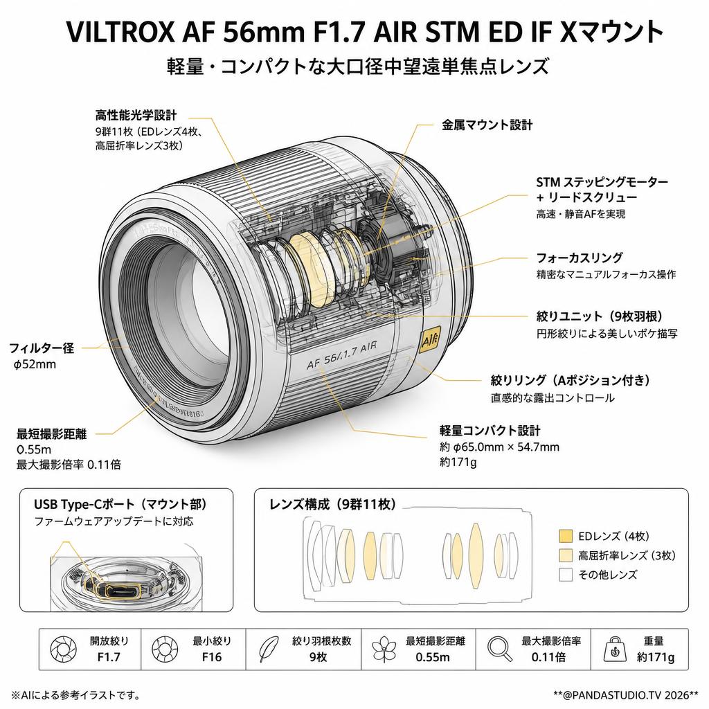 Viltrox AF 56mm F1.7 AIR STM ED IF Xマウント スペック