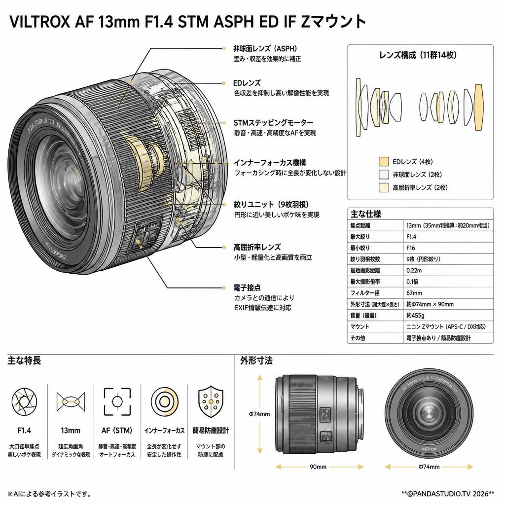 Viltrox AF 13mm F1.4 STM ASPH ED IF Zマウント スペック