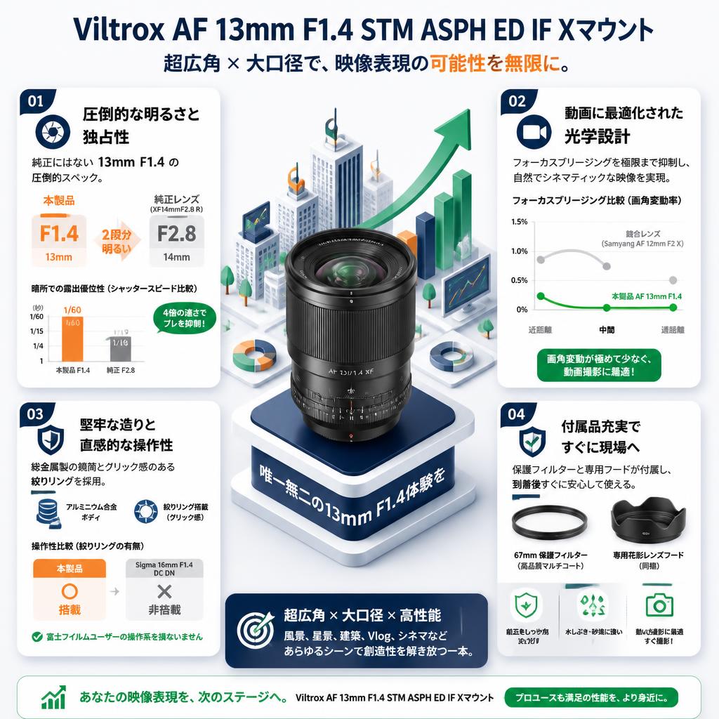 Viltrox AF 13mm F1.4 STM ASPH ED IF Xマウント セールスポイント