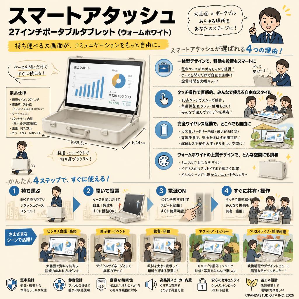 スマートアタッシュ　27インチポータブルタブレット （ウォームホワイト） 概要