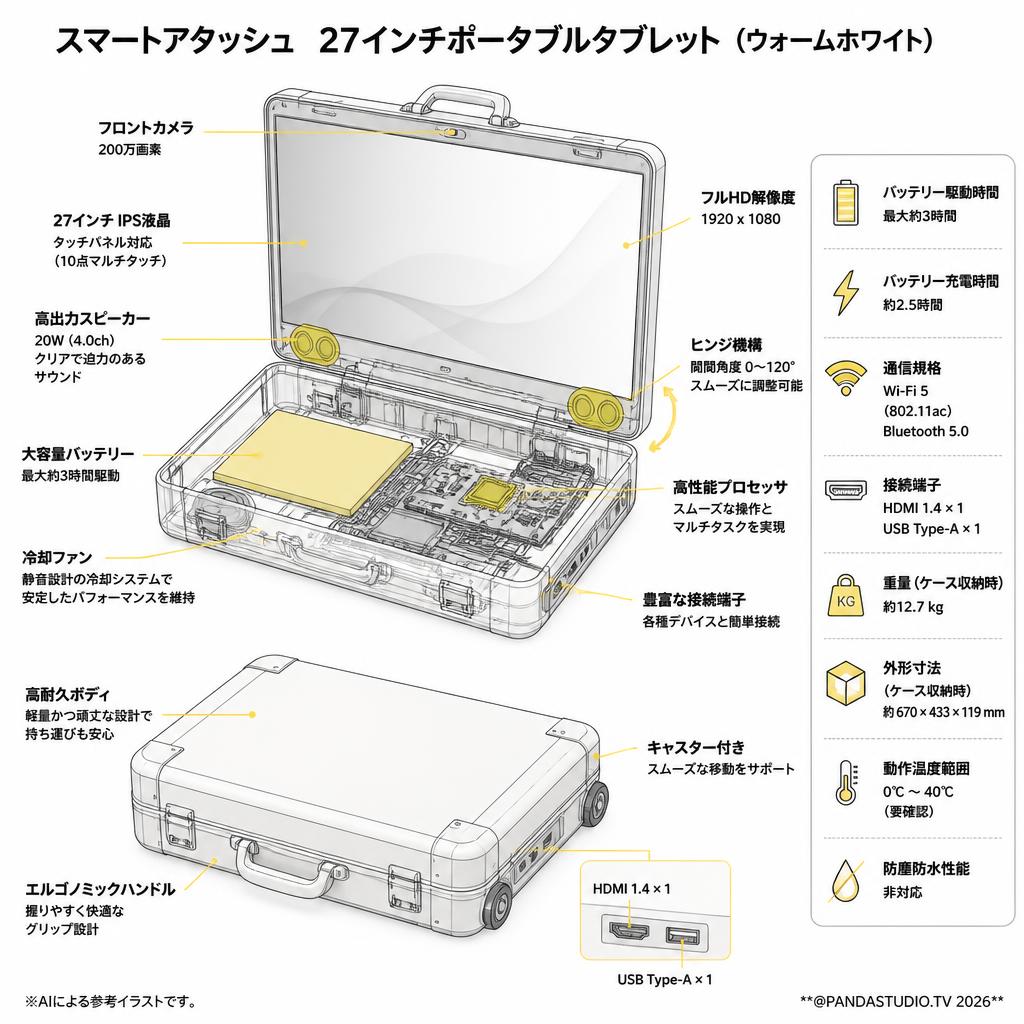 スマートアタッシュ　27インチポータブルタブレット （ウォームホワイト） スペック
