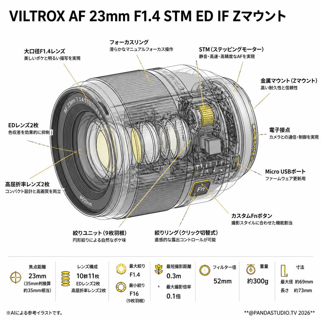 Viltrox AF 23mm F1.4 STM ED IF Zマウント スペック