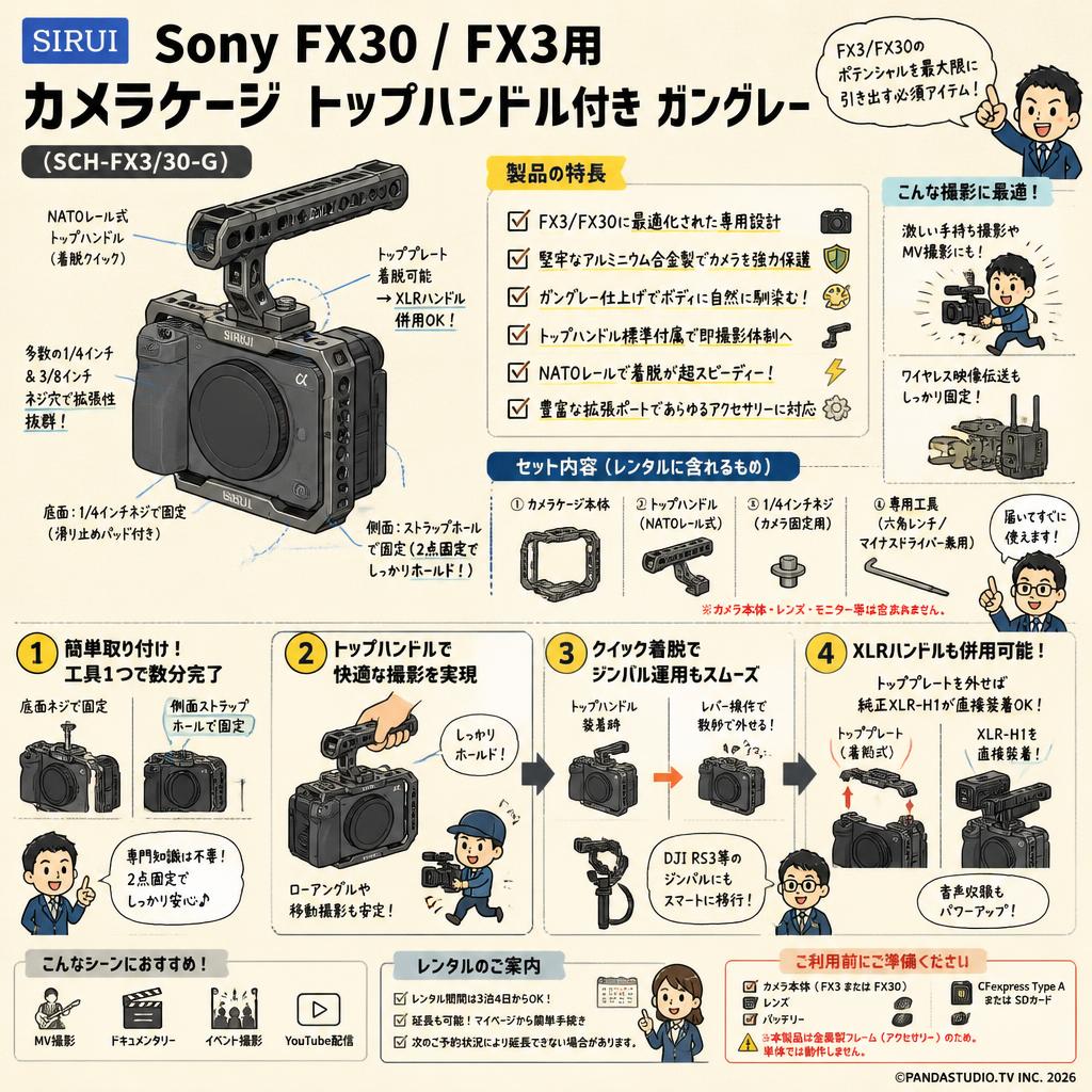 SIRUI Sony FX30 / FX3用カメラケージ トップハンドル付き ガングレー （SCH-FX3/30-G） FAQ（よくある質問と答え）