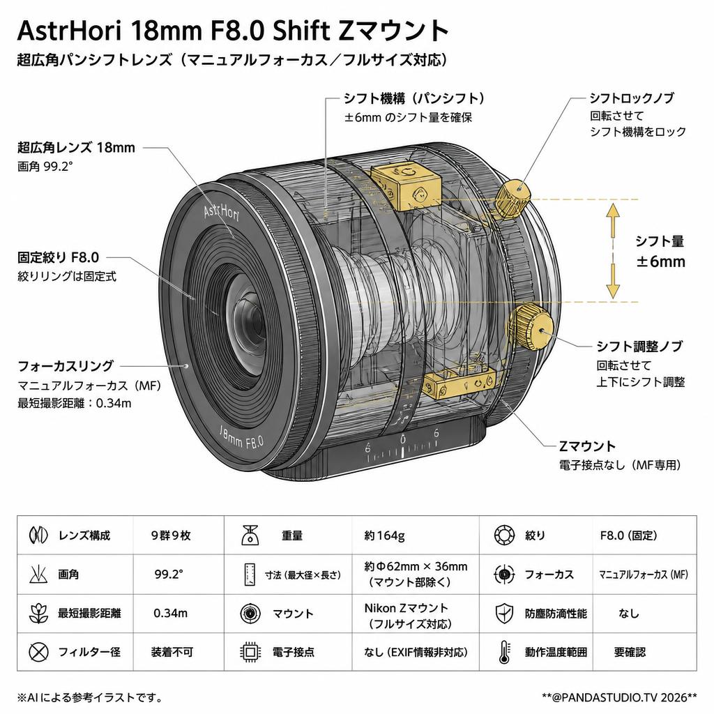 AstrHori 18mm F8.0 Shift Zマウント スペック