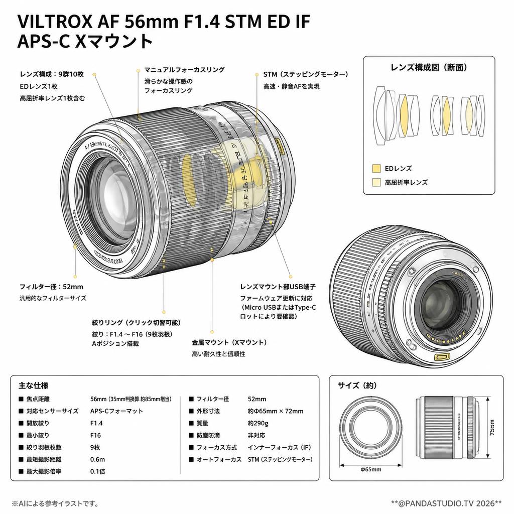 Viltrox AF 56mm F1.4 STM ED IF APS-C Xマウント スペック