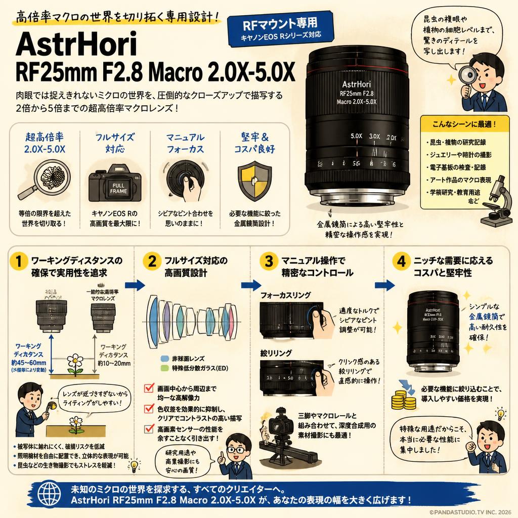 AstrHori  RF25mm F2.8 Macro 2.0X-5.0X RFマウント 概要