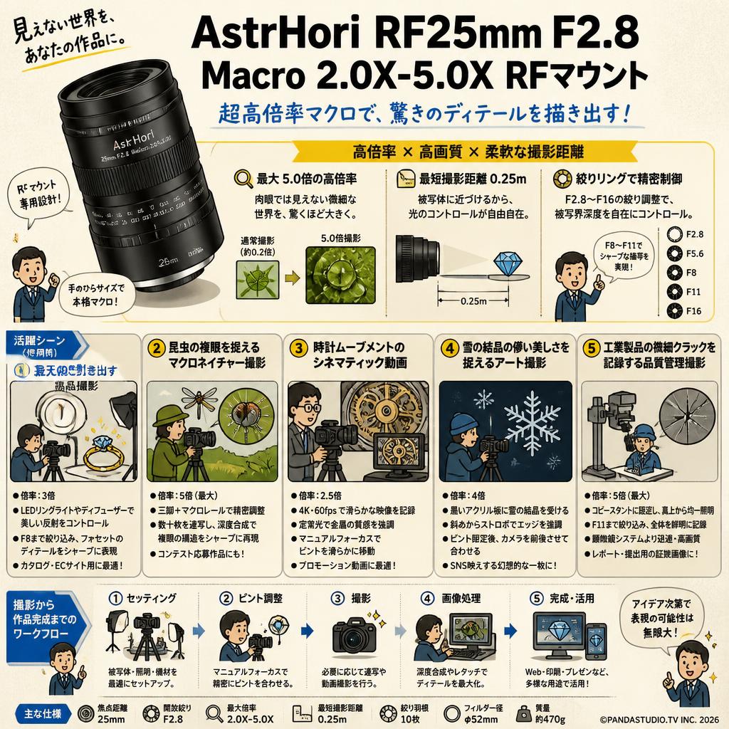 AstrHori  RF25mm F2.8 Macro 2.0X-5.0X RFマウント 用途