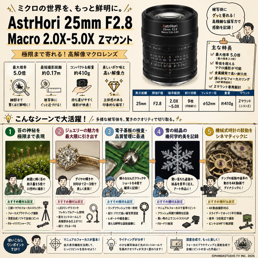 AstrHori  25mm F2.8 Macro 2.0X-5.0X Zマウント 用途