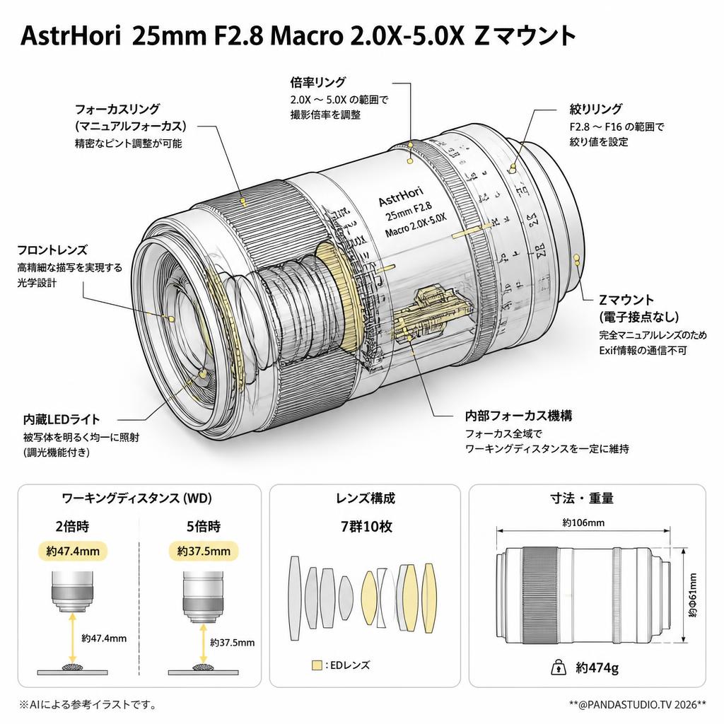 AstrHori  25mm F2.8 Macro 2.0X-5.0X Zマウント スペック