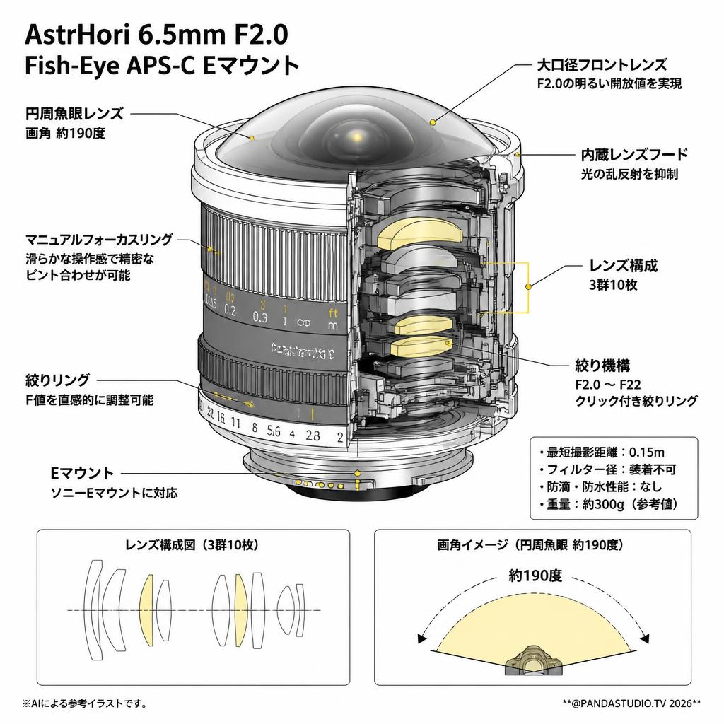 AstrHori 6.5mm F2.0 Fish-Eye APS-C Eマウント スペック
