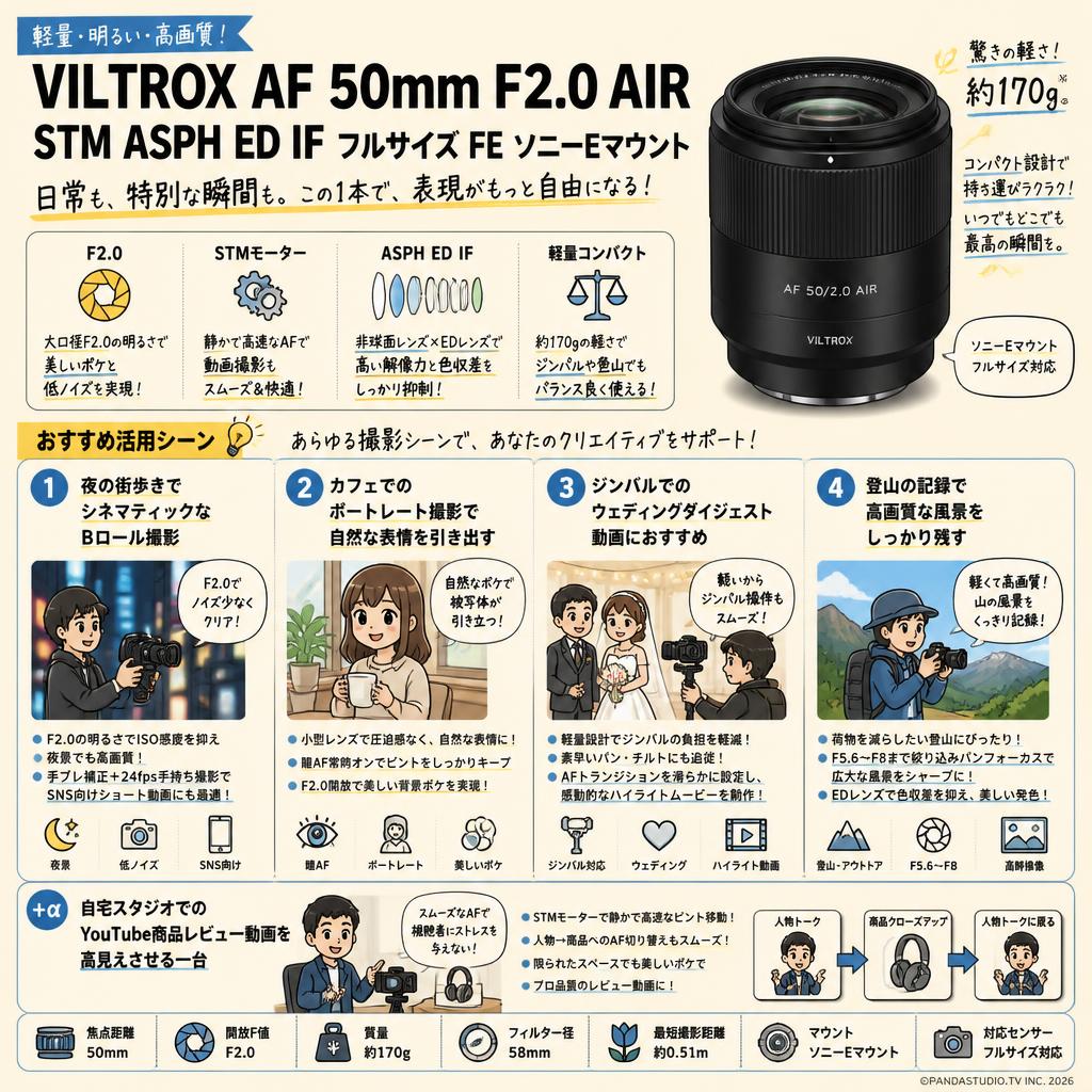 VILTROX AF 50mm F2.0 AIR STM ASPH ED IF フルサイズ FE ソニーEマウント 用途