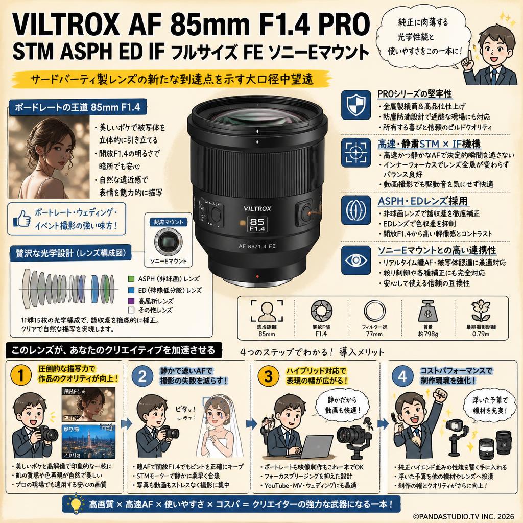 VILTROX AF 85mm F1.4 PRO STM ASPH ED IF フルサイズ FE ソニーEマウント 概要