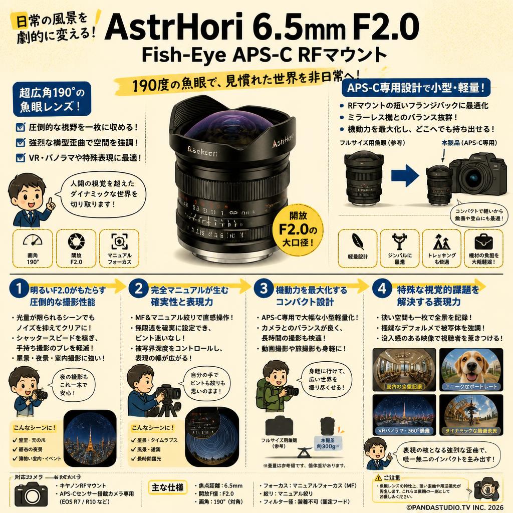 AstrHori 6.5mm F2.0 Fish-Eye APS-C RFマウント 概要