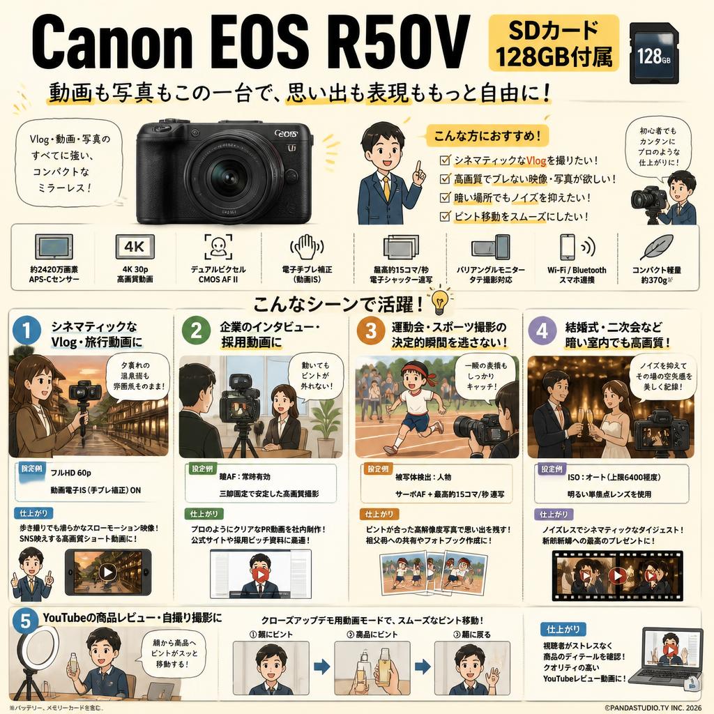 Canon EOS R50V SDカード 128GB付属 用途
