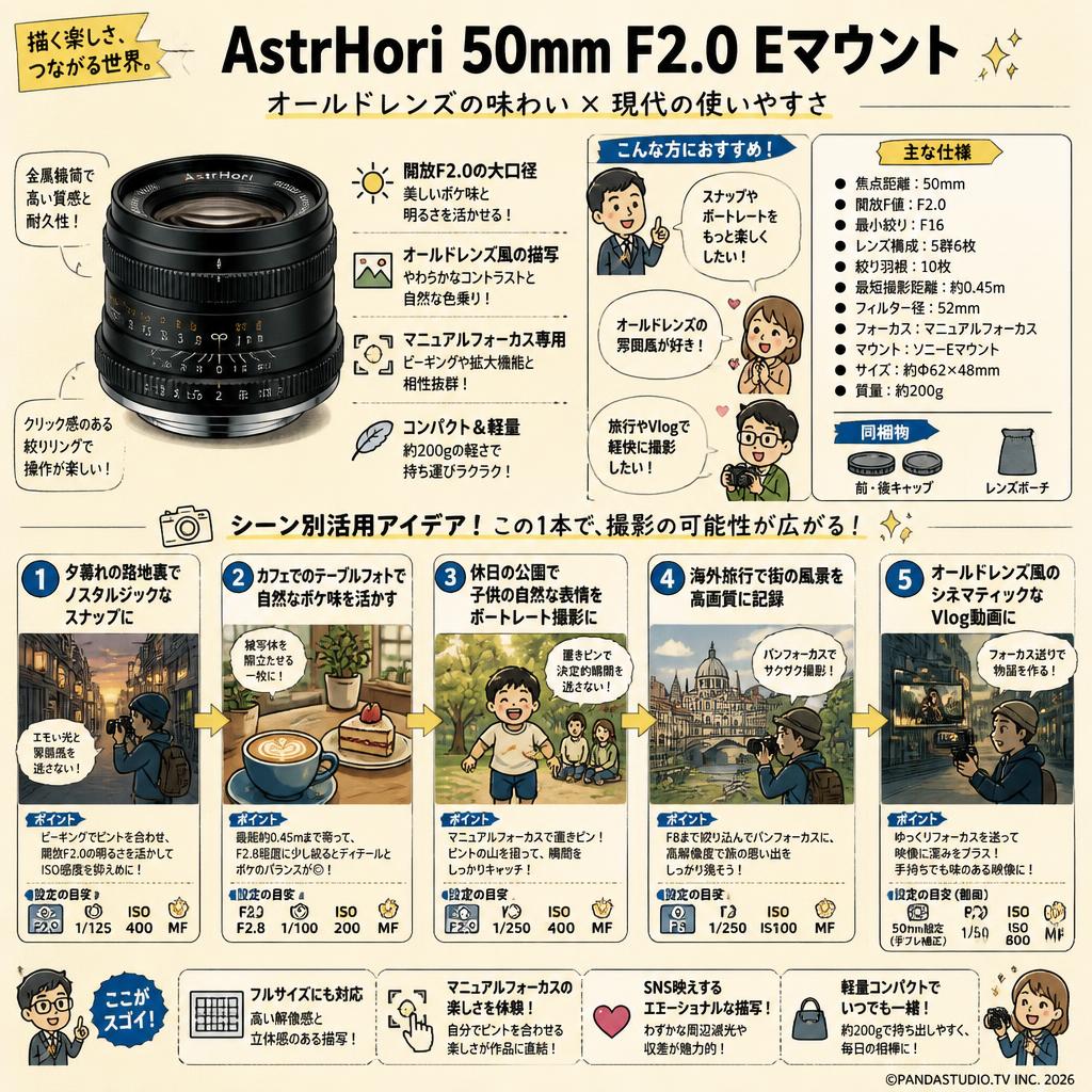 AstrHori 50mm F2.0 Eマウント 用途