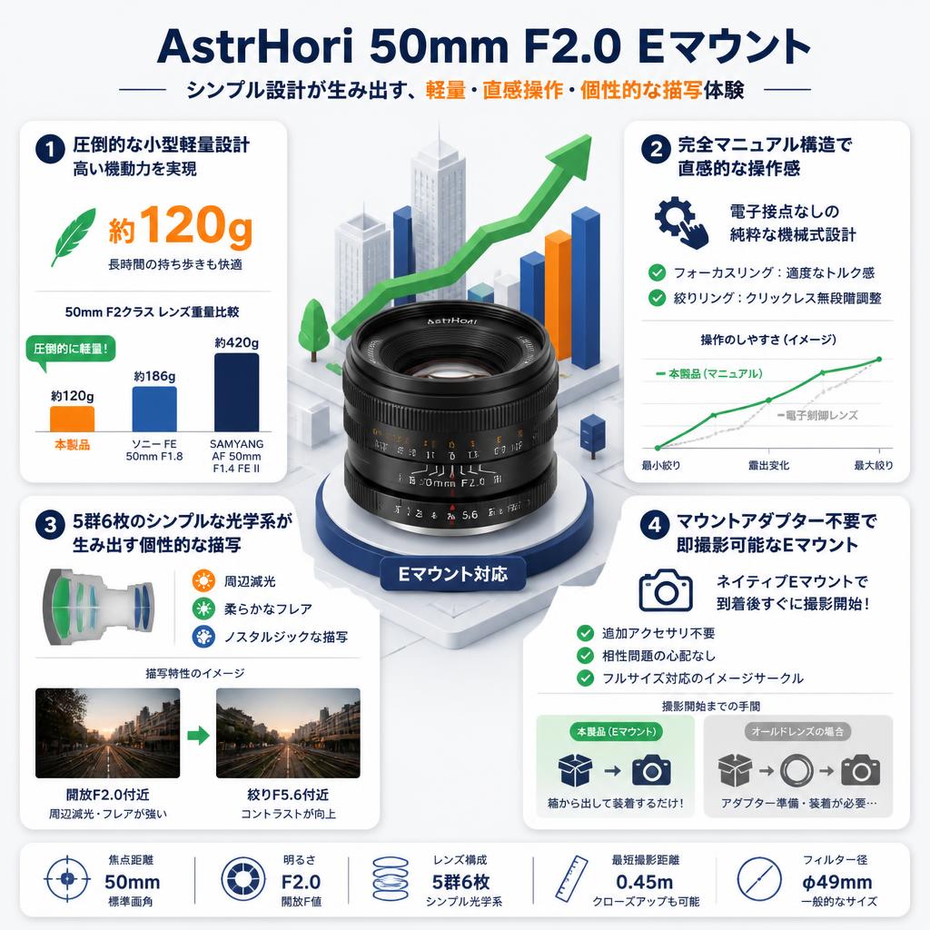 AstrHori 50mm F2.0 Eマウント セールスポイント