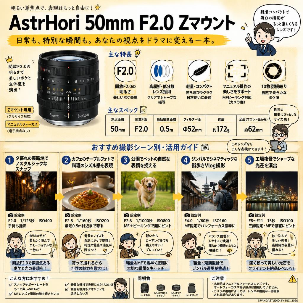 AstrHori 50mm F2.0 Zマウント 用途