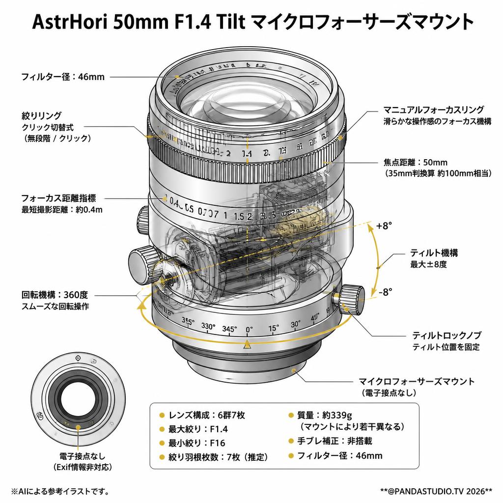 AstrHori 50mm F1.4 Tilt マイクロフォーサーズマウント スペック