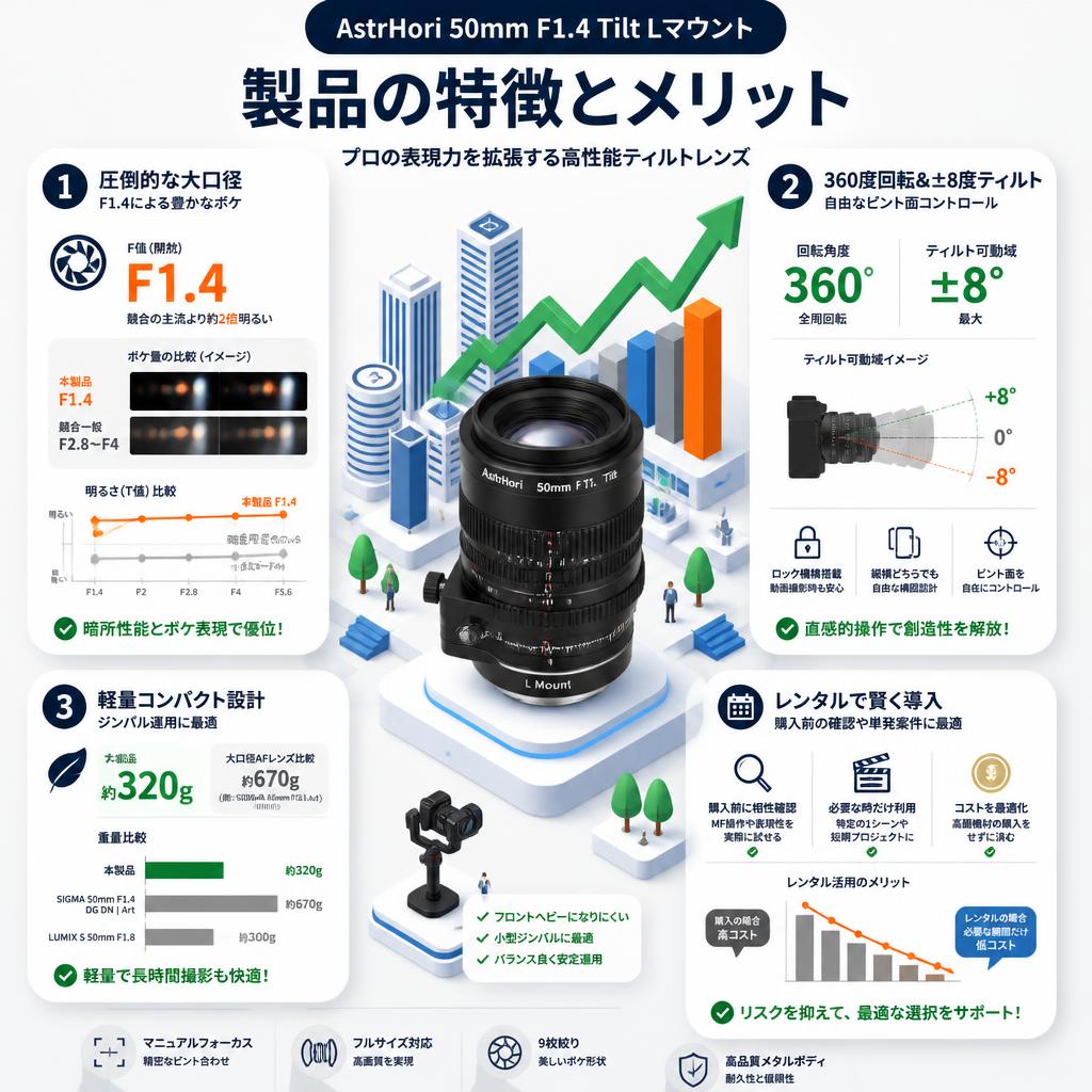 AstrHori 50mm F1.4 Tilt Lマウント セールスポイント
