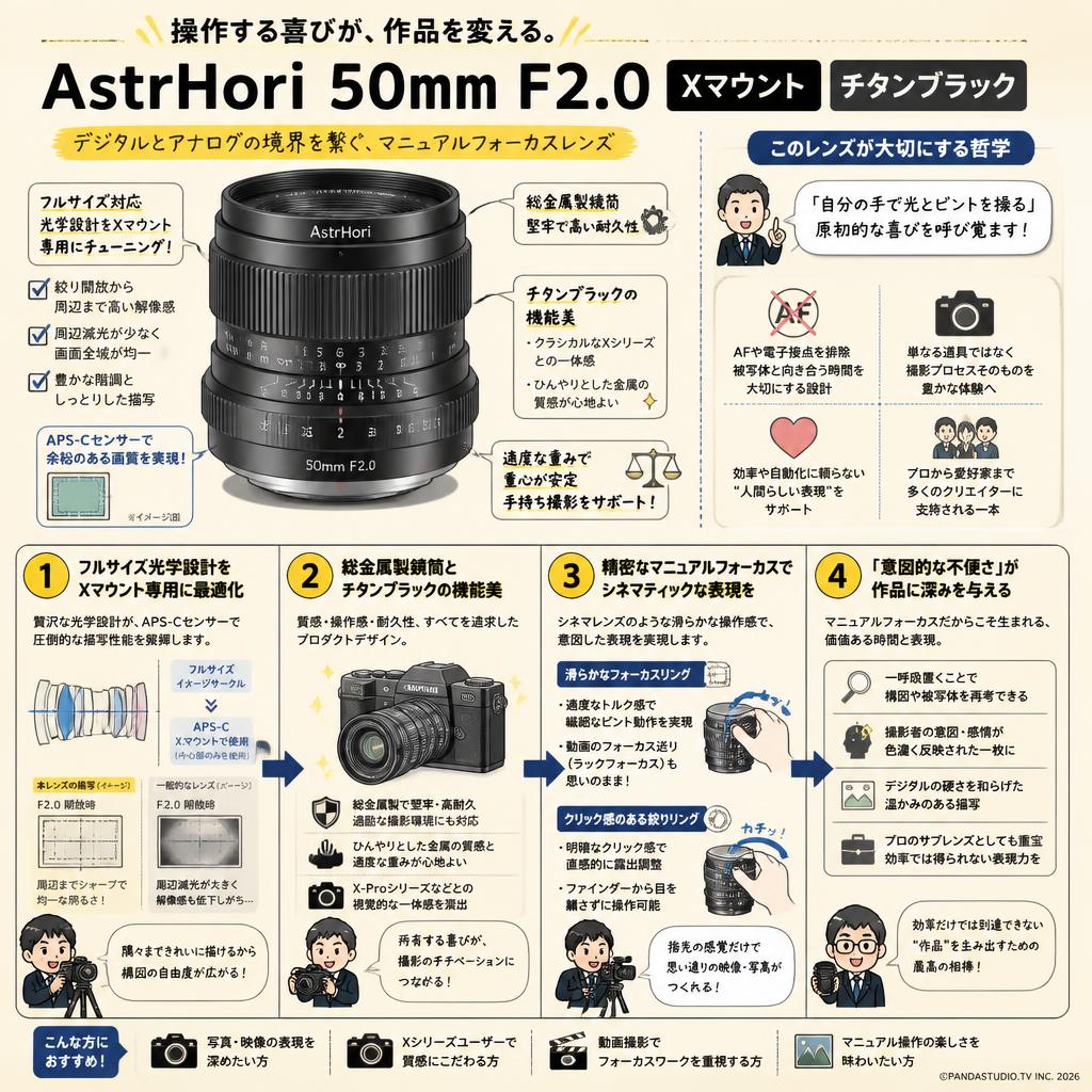 AstrHori 50mm F2.0 Xマウント チタンブラック 概要